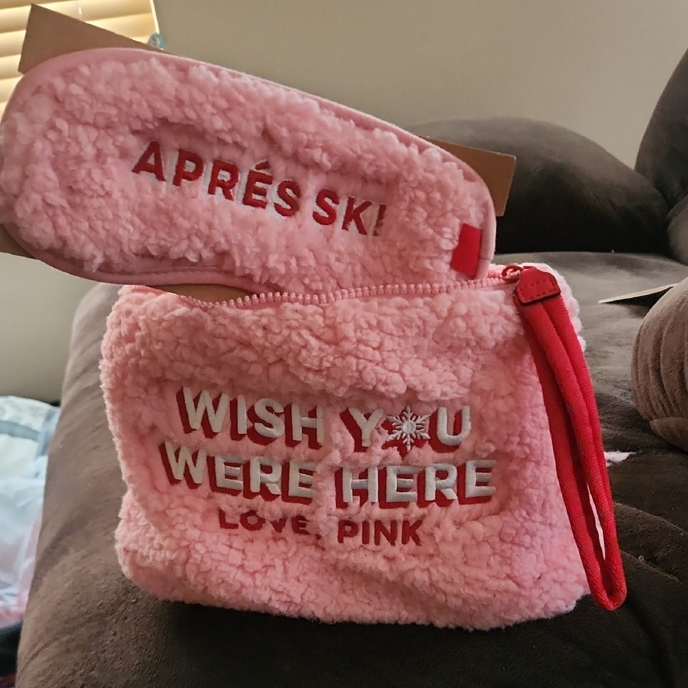 VS Pink Fleece Pouch and Eye Mask Set